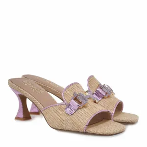Embellished Women Lucia Raffia Lilac Sandal In Beige