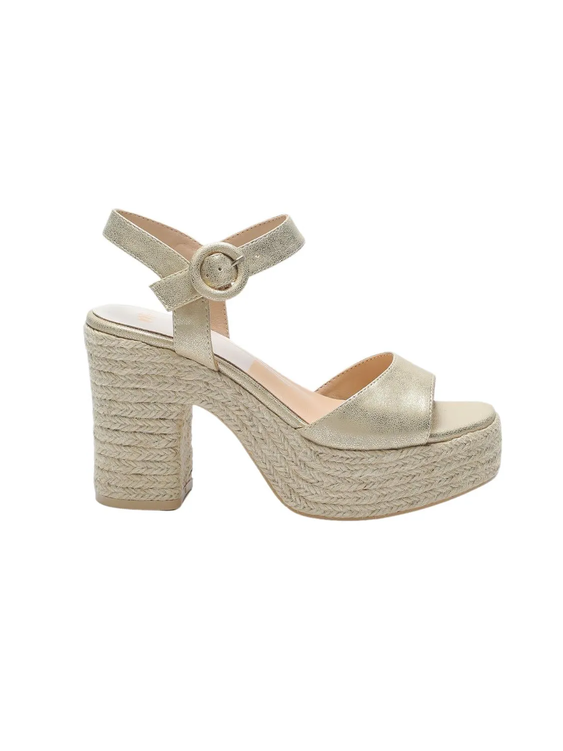 Women's Ankle Strap Espadrille Heels In Gold Chunky Heel Smart Sandals