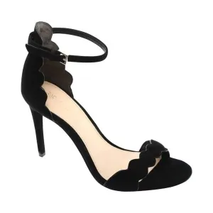 Women's Ava Scalloped Sandals In Black Kid Suede Work Footwear