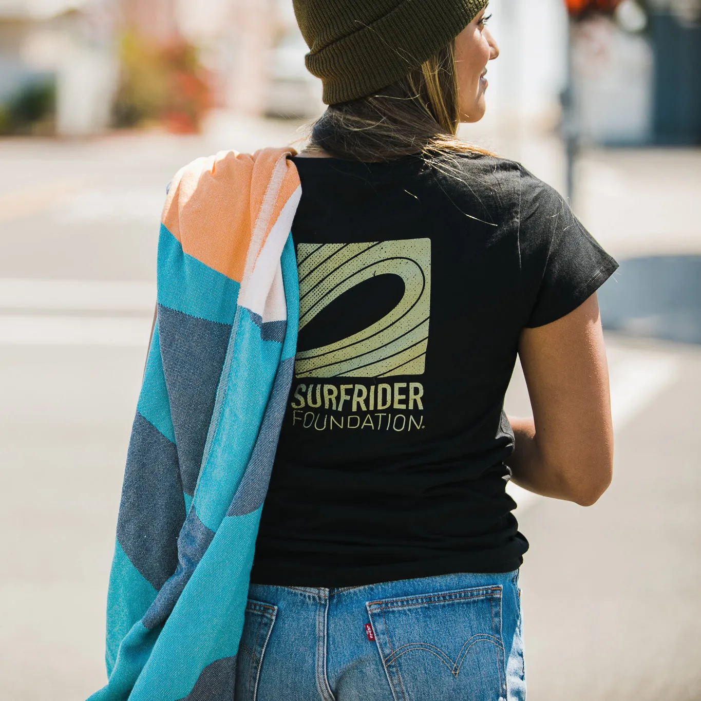 Easy-to-Match Taped Neckline Womens Black Logo Tee