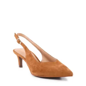 Satin Wedding Shoes Women's Candlelight Slingback Pump In Tan Suede