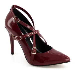 Dress Pumps Women's Fashion Triple Strap Stiletto Pumps In Burgundy