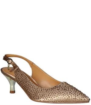 Women's Ferryanne Slingback Pump In Beige Satin/rhinestones Flexible Material