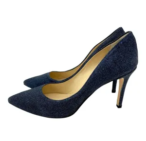 Bold Open Toe Heels Reinforced toe Women's Glitter Mesh Stiletto Heels In Blue