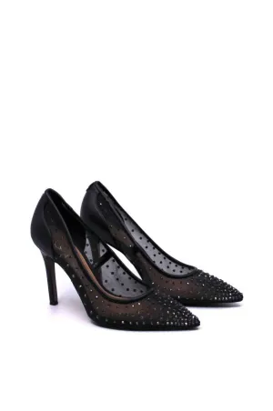 Elegant Slip-On Heels Outdoor Wedding Heels Women's Hazel Pumps In Mesh Black