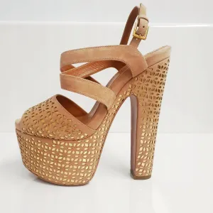 Women's High Platform Heels In Tan Custom Wedding Heels Fashionable Sandals