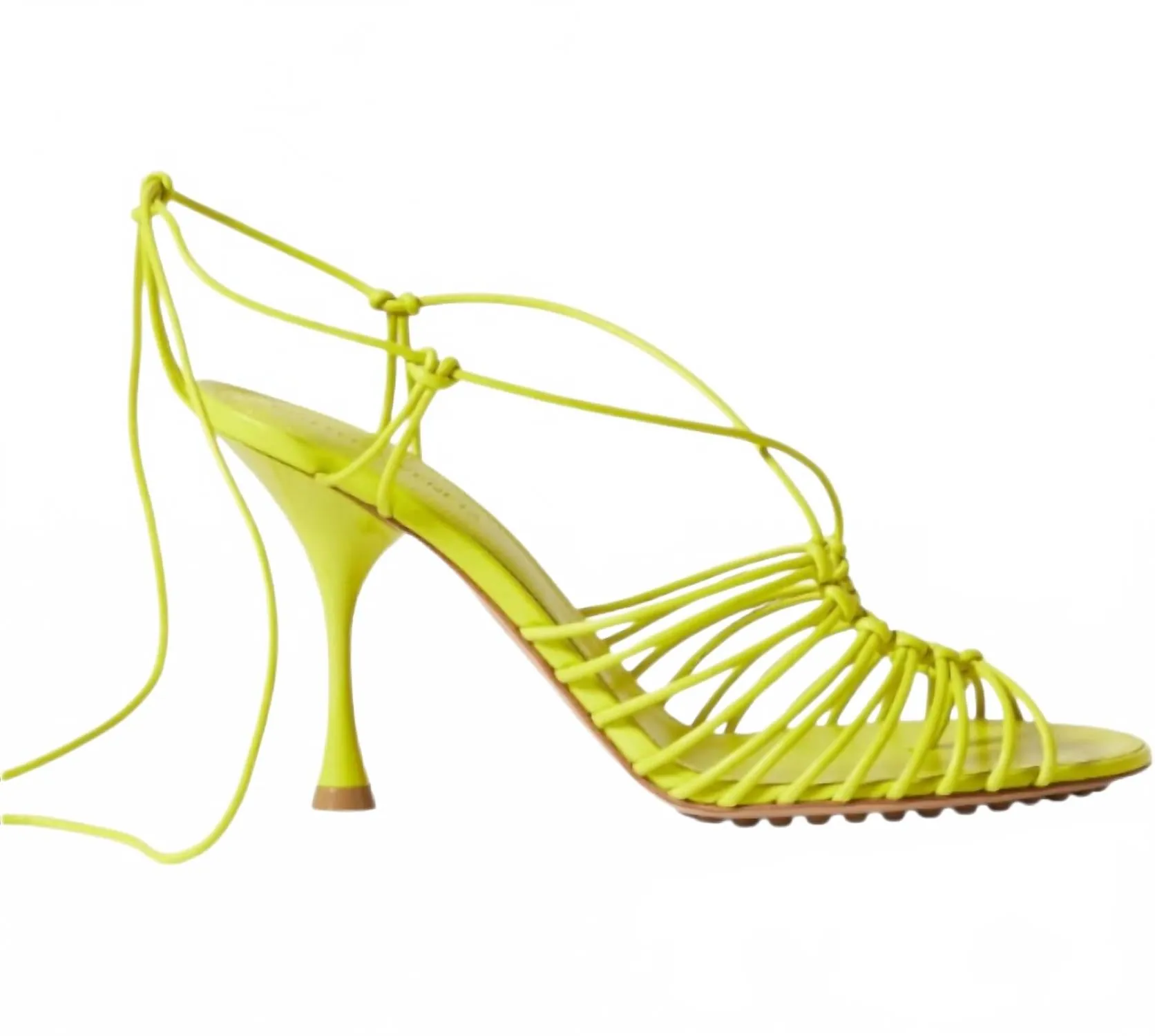 Women's Lace Up Dress Sandals In Lemon Embroidered Luxury Heels for Office