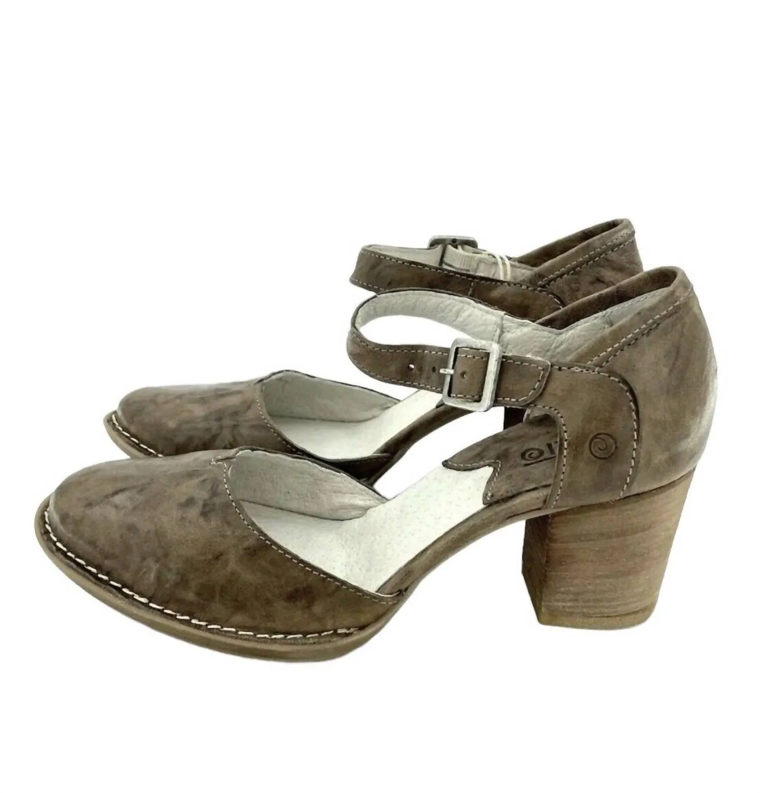 Women's Leather Ankle Pumps Strap Block Heels In Brown Moisture wicking Graceful Vibe