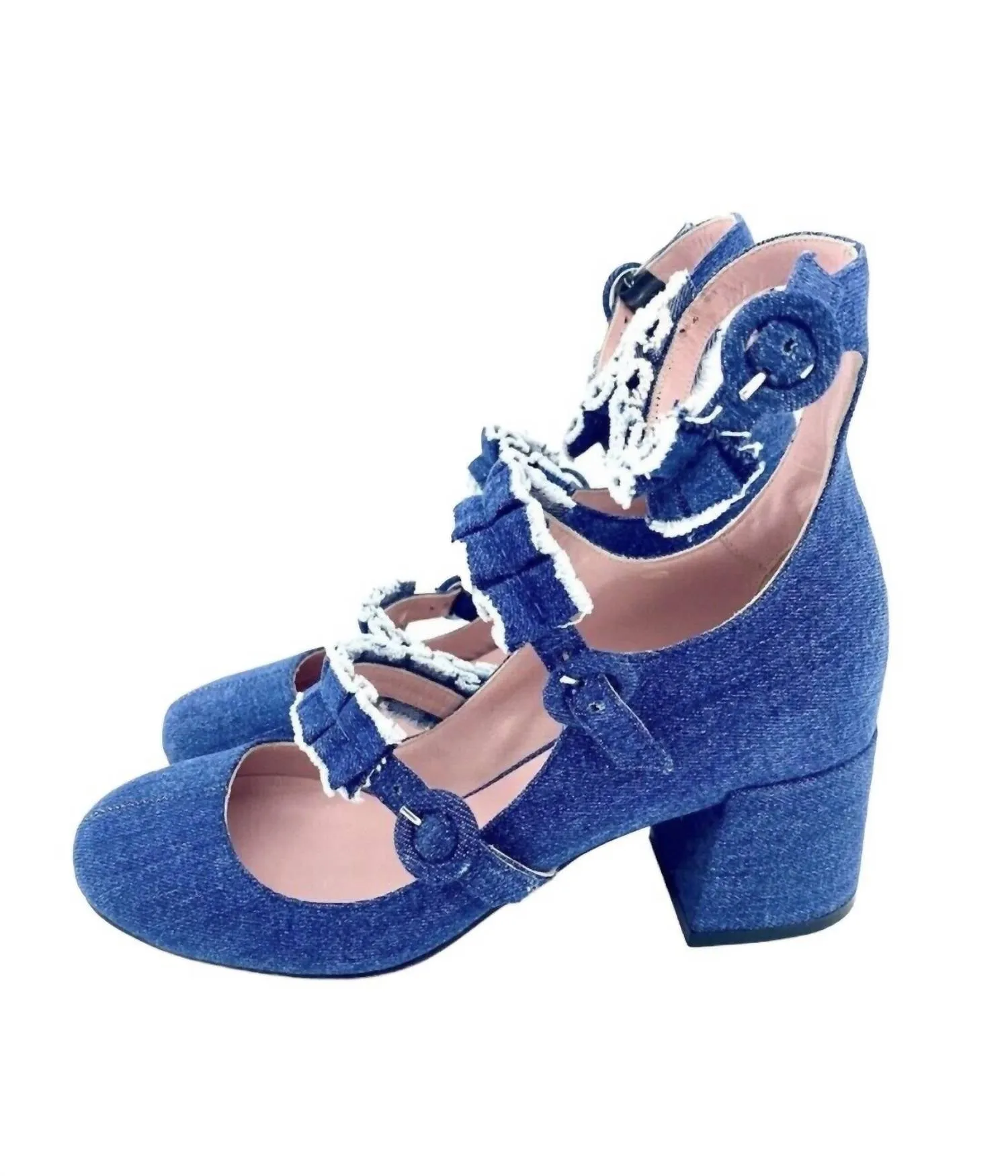 Women's Mary Jane Triple Buckle Heels In Blue Casual Style