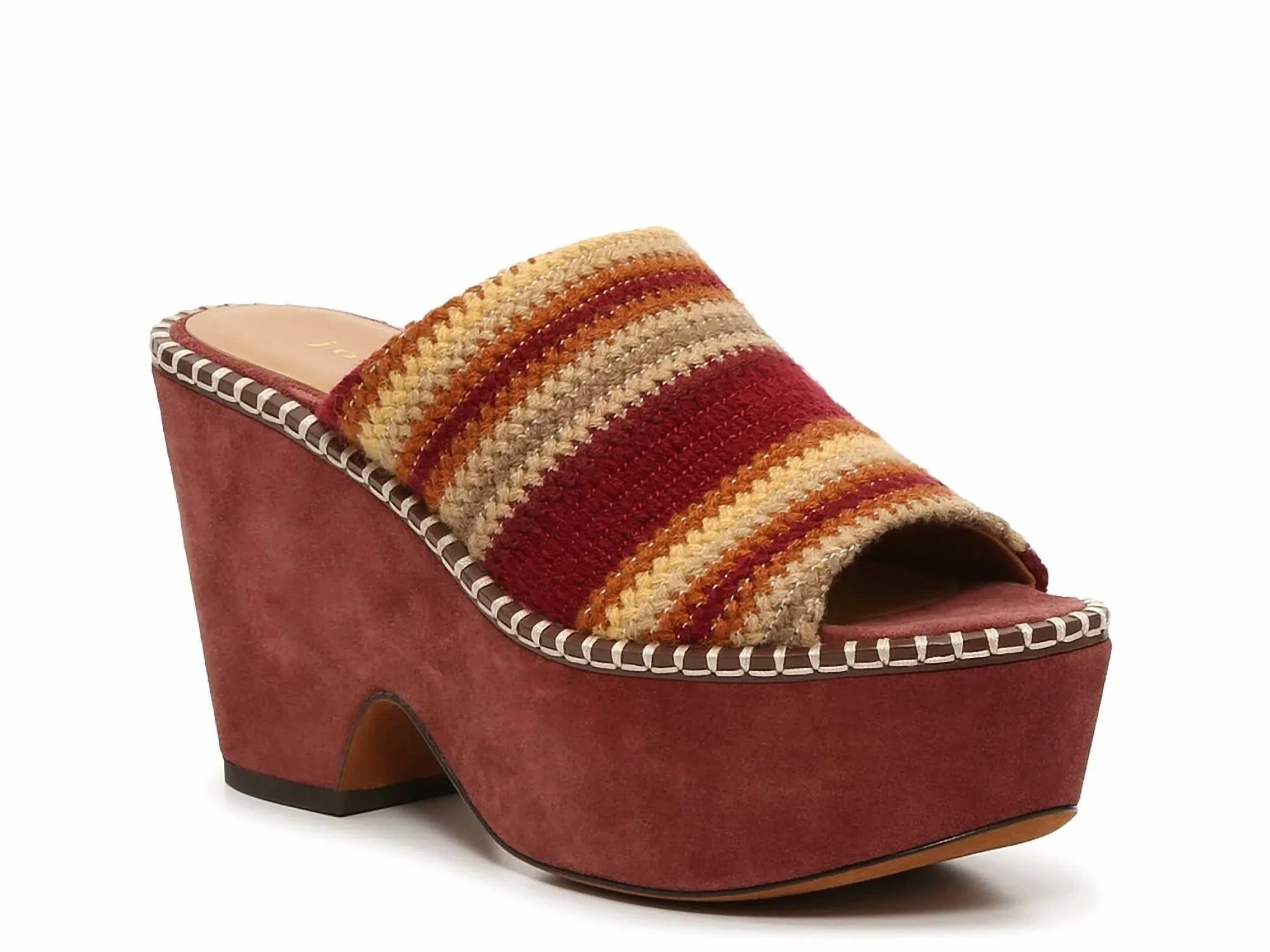 Vintage Style Heels Silky feel Women's Pendant Platform Sandal In Maroon/beige/rust Stripe
