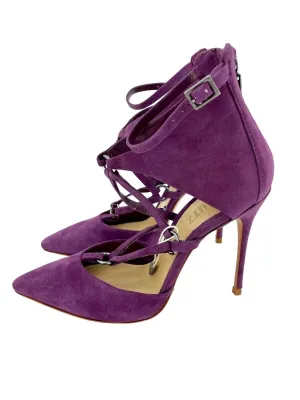 Comfort Mood Fashionable Wedges Women's Suede Leather Pointed Toe Stiletto Pumps Heels In Purple