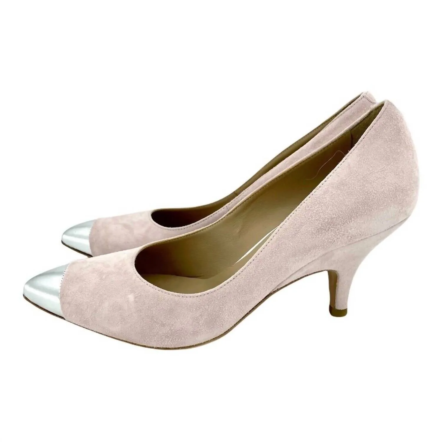 Women's Suede Leather Pumps Silver Cap Toe Heels In Pink Evening Vibe Classic Sandals