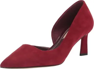 Women's Tana Slip On Heel Pumps In Red Suede Stable Flexible Soles