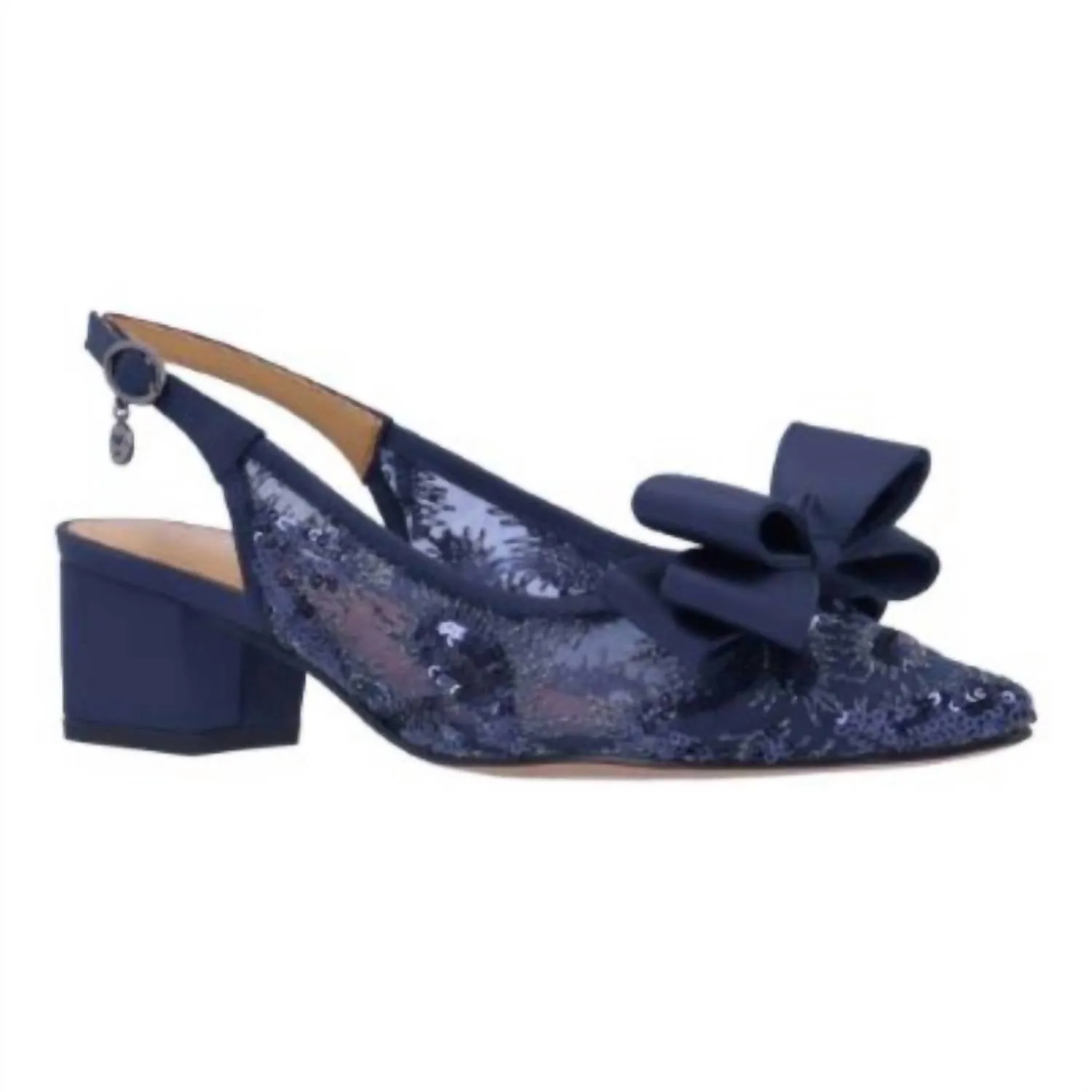 Women's Triata Mesh Pumps In Navy Sequin Retro Platform Heels Metal hardware