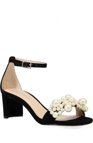 Comfortable Boots Women's Vacie Imitation Pearl Sandal In Black Suede