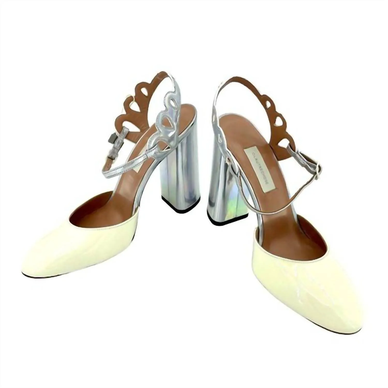 Flexible Movement Women's Vernice Lame Patent Leather Block Heel Pumps In Yellow, Silver