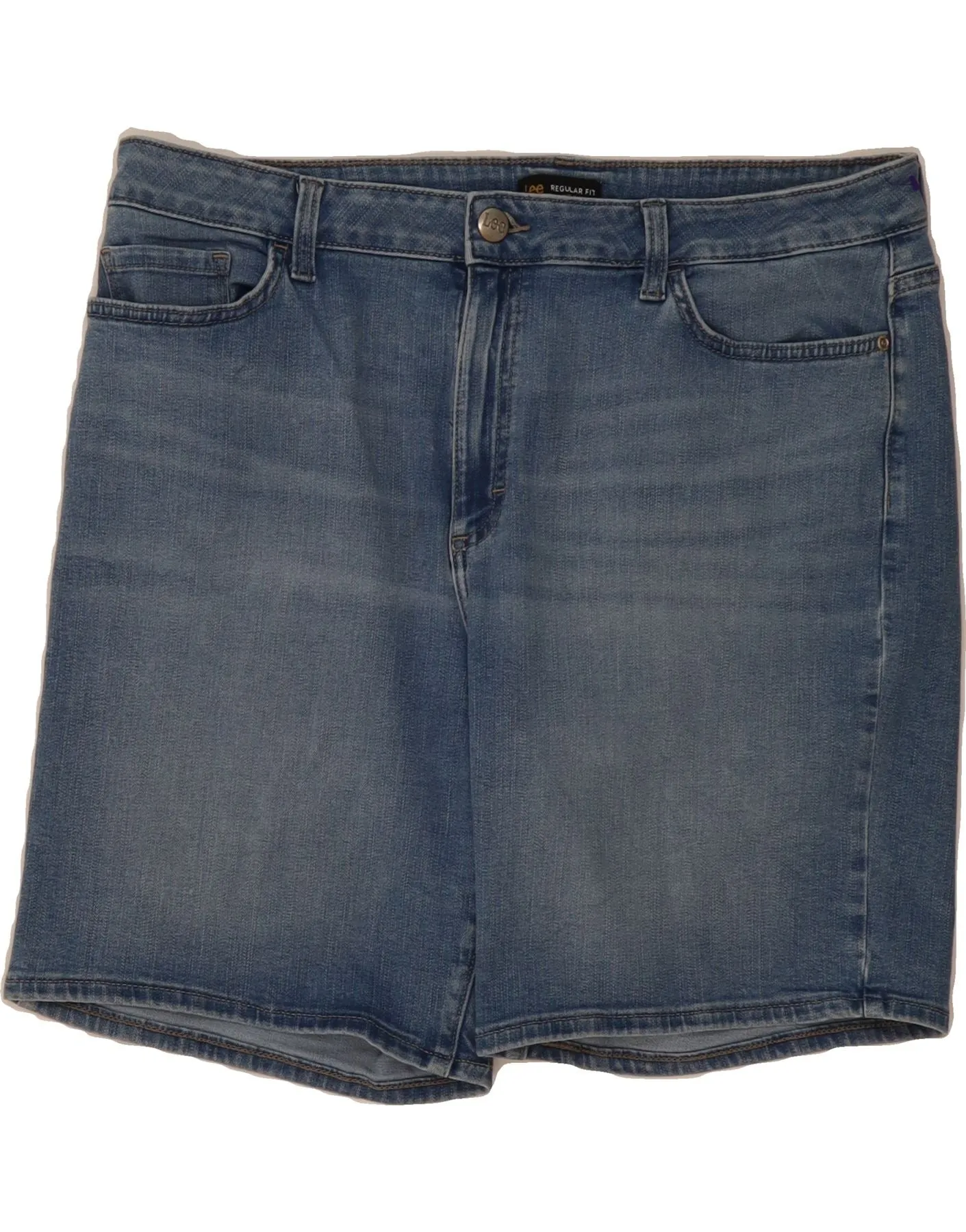 LEE Womens Regular Fit Mid Rise Denim Shorts US 16 2XL W38 Blue Cotton Soft Stretch Collar