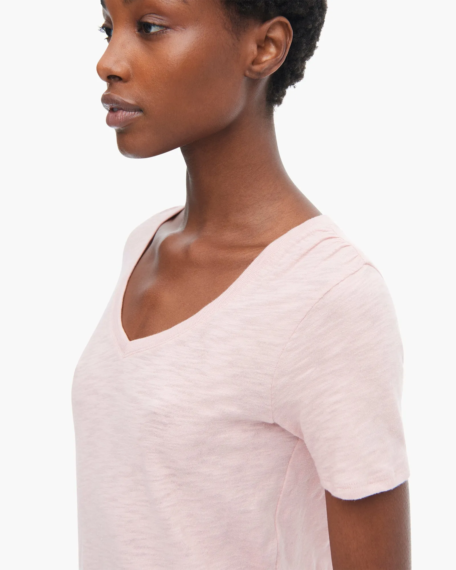 SlimFitDesign Comfortable And Trendy Slub Jersey Classic Short Sleeve V-Neck Tee - English Rose